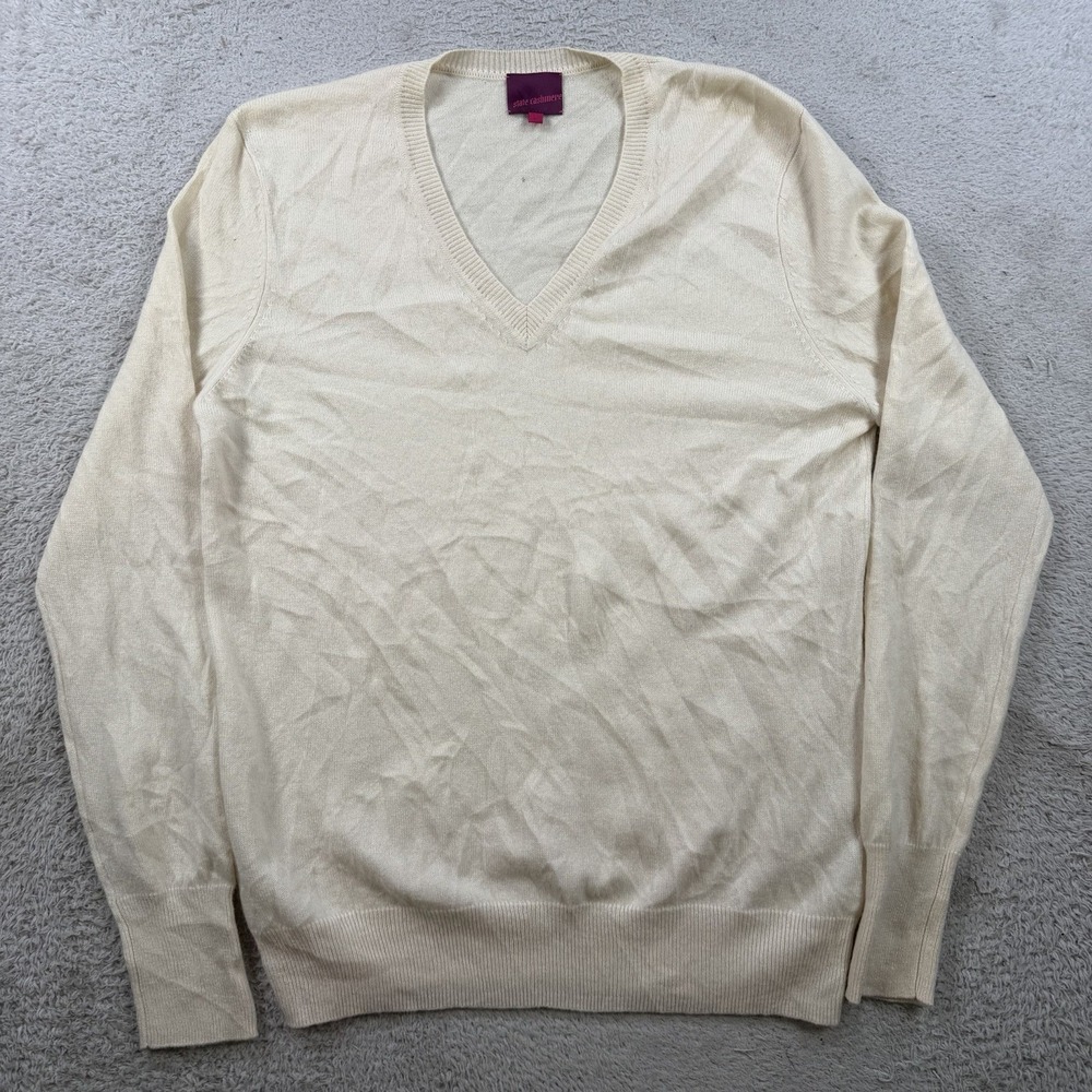 State Cashmere Sweater Womens Large Beige 100% V-Neck Pullover Soft Lightweight